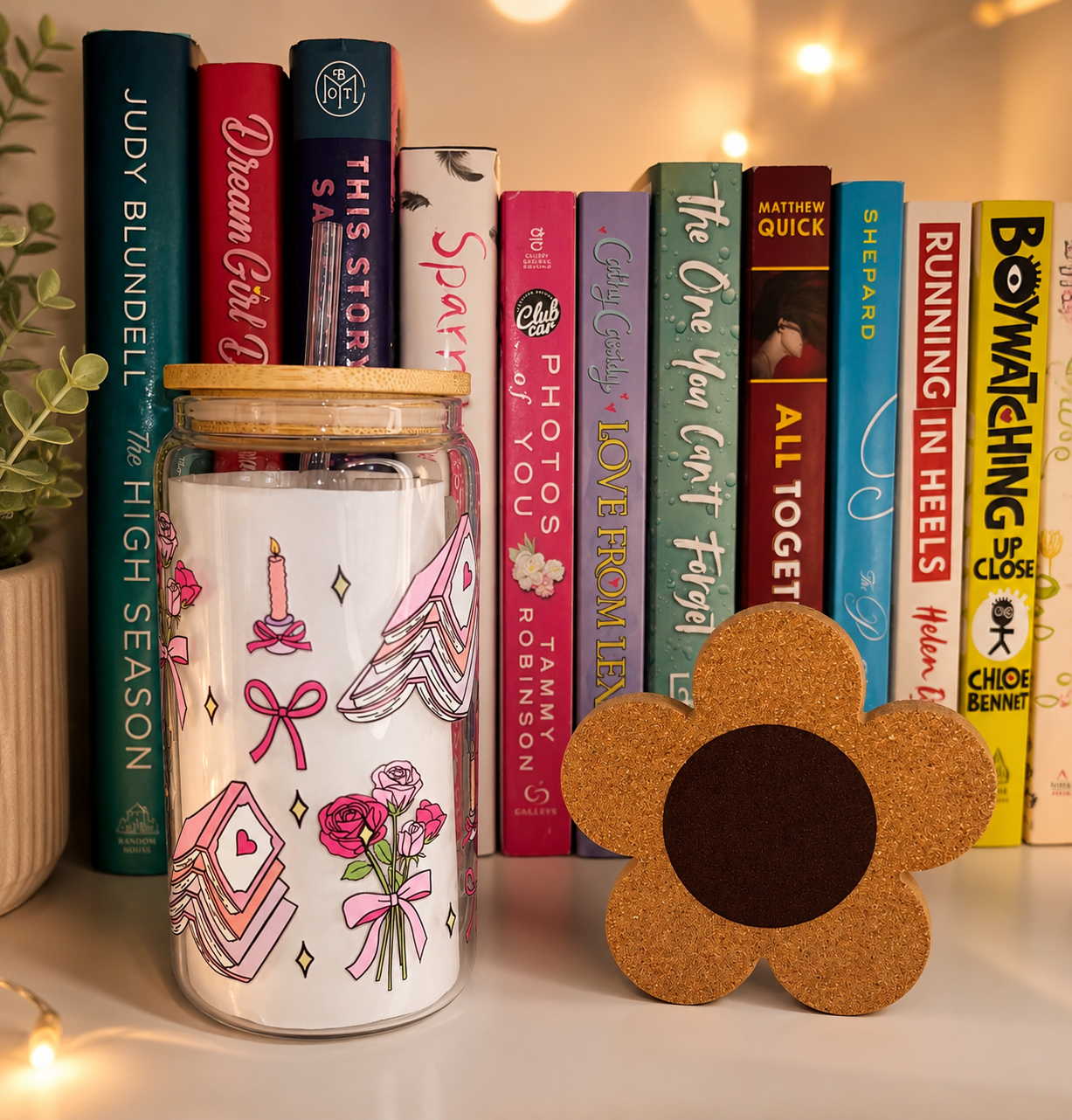 Romance Bookish 16oz Bamboo Lid Glass Cup