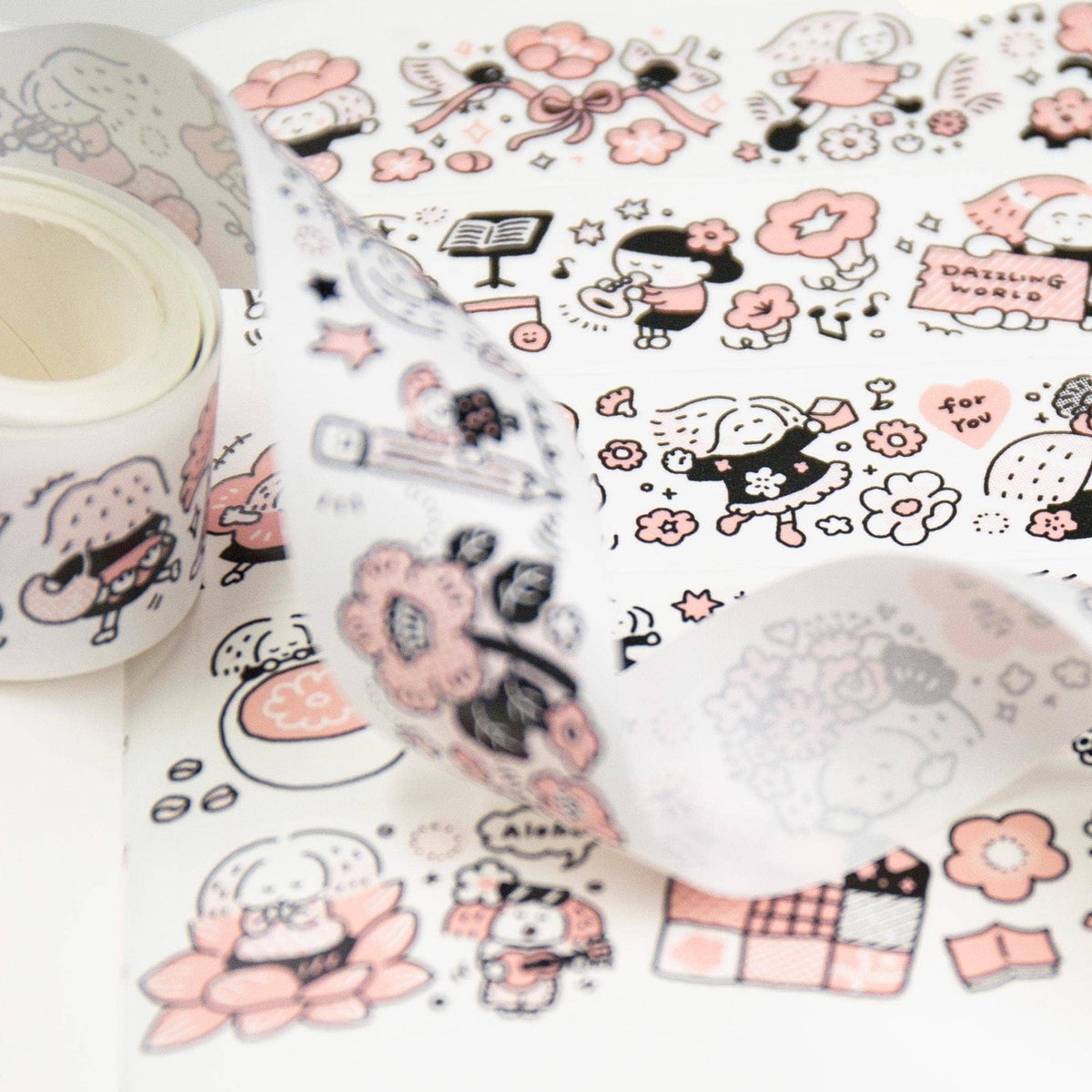 Flower Washi Tape - Dazzling World | Monochrome Pink Theme | Journal Tape | RiN! Studio