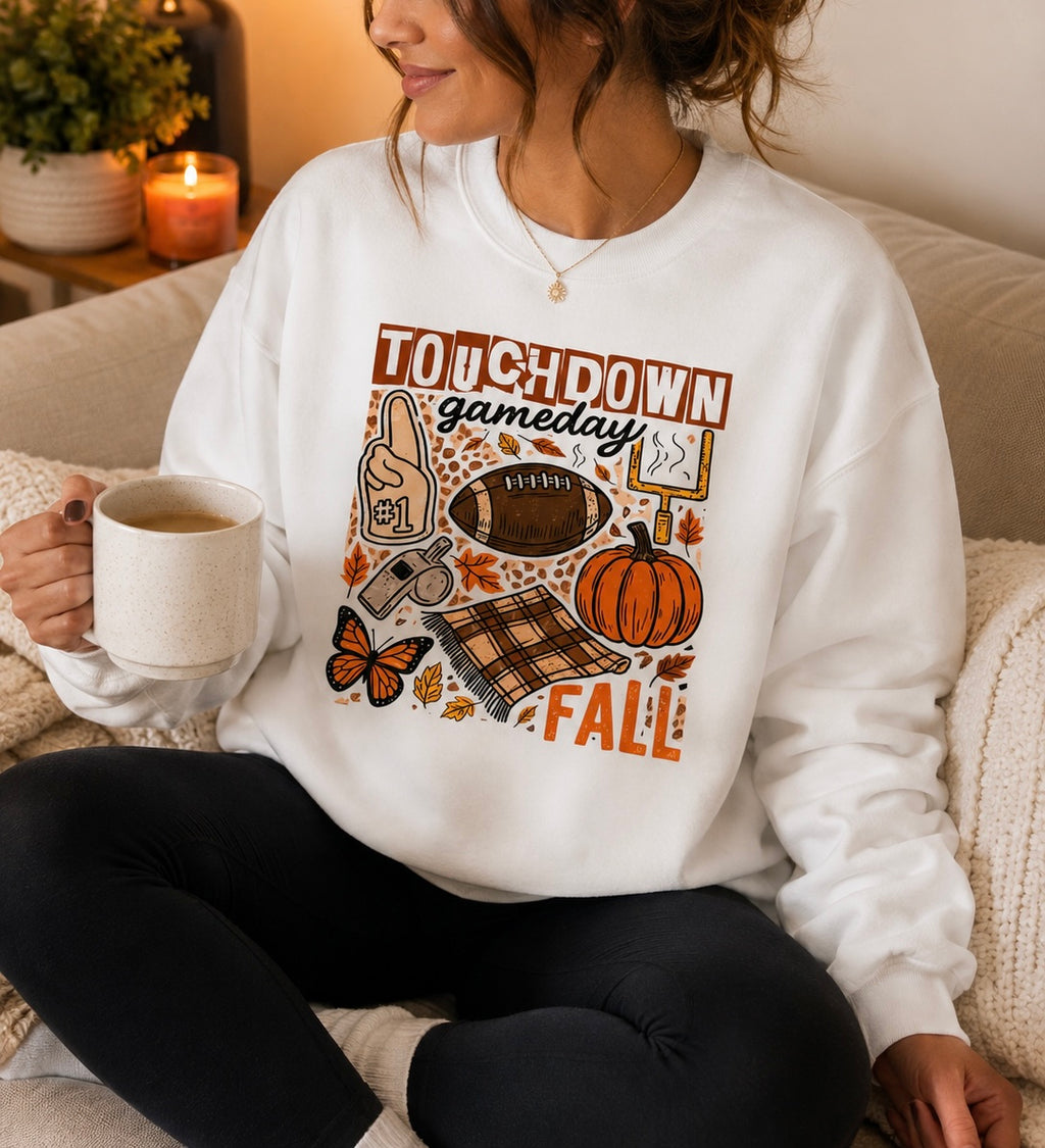 Touchdown Game Day Crewneck in White