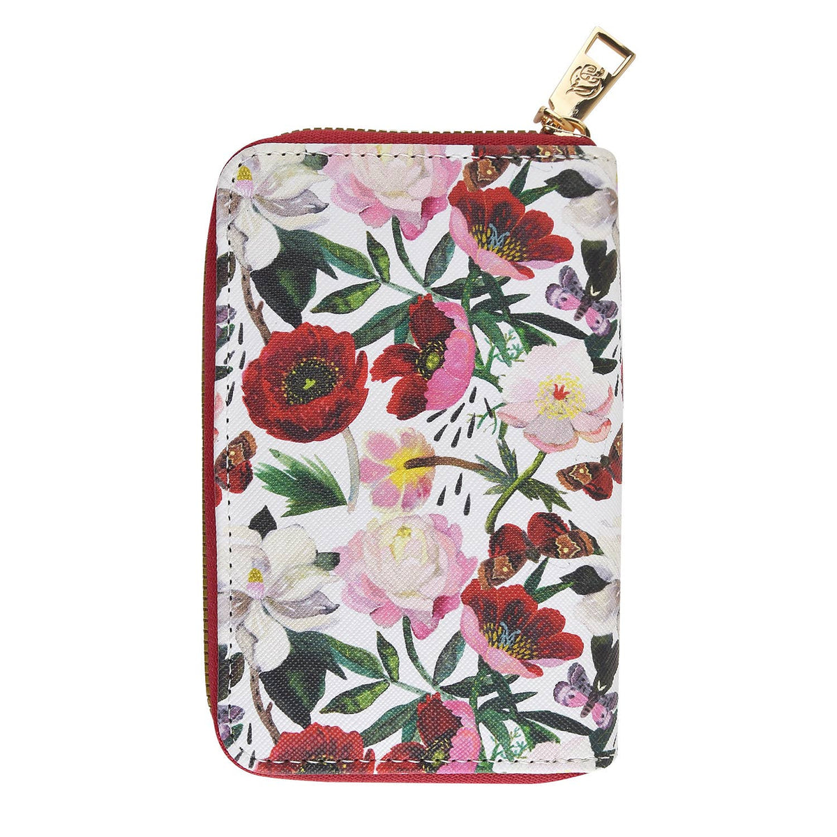 Vegan Leather Zip Wallet - Peonies