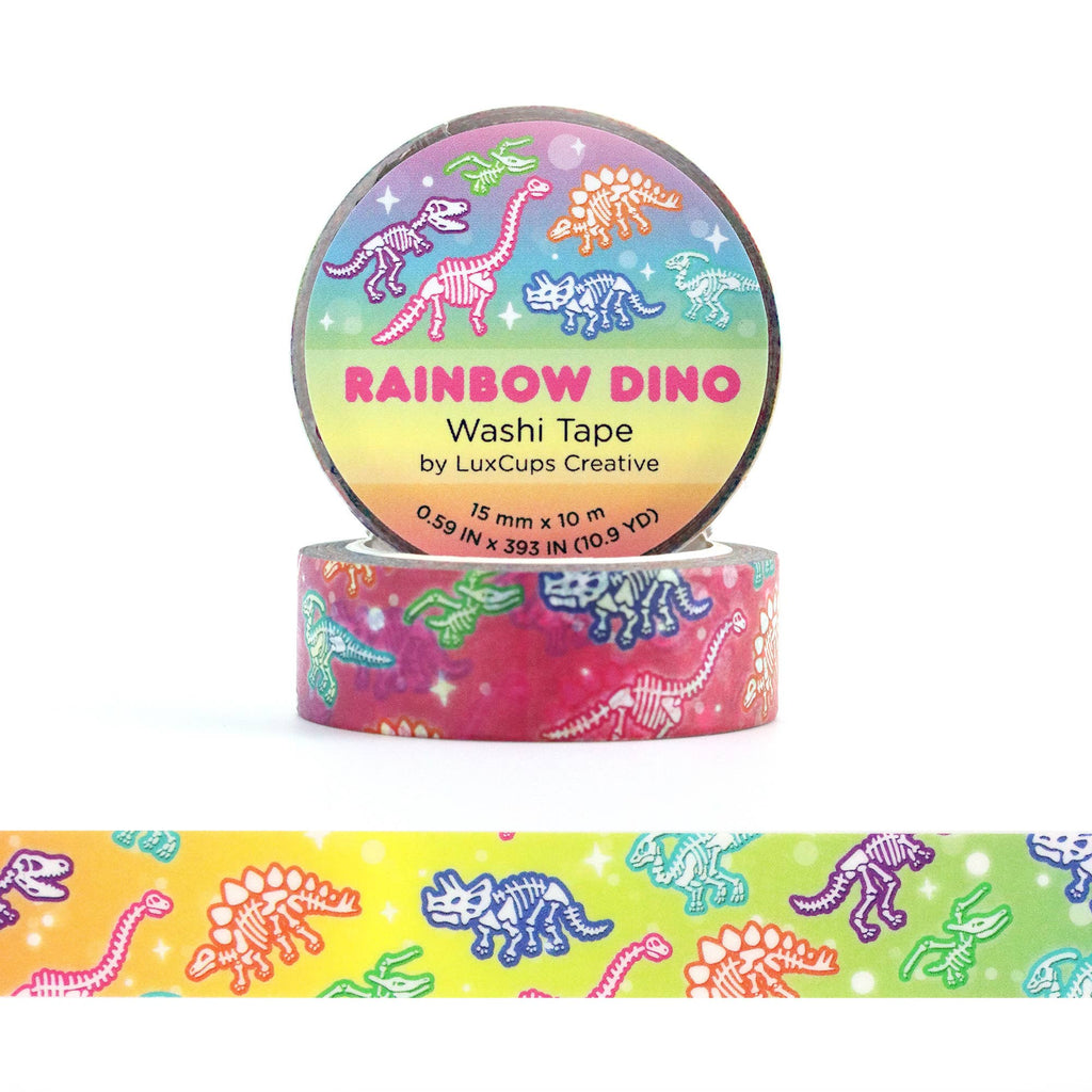 Rainbow Dino Washi Tape - Stationery | Decorative | Low-Tack