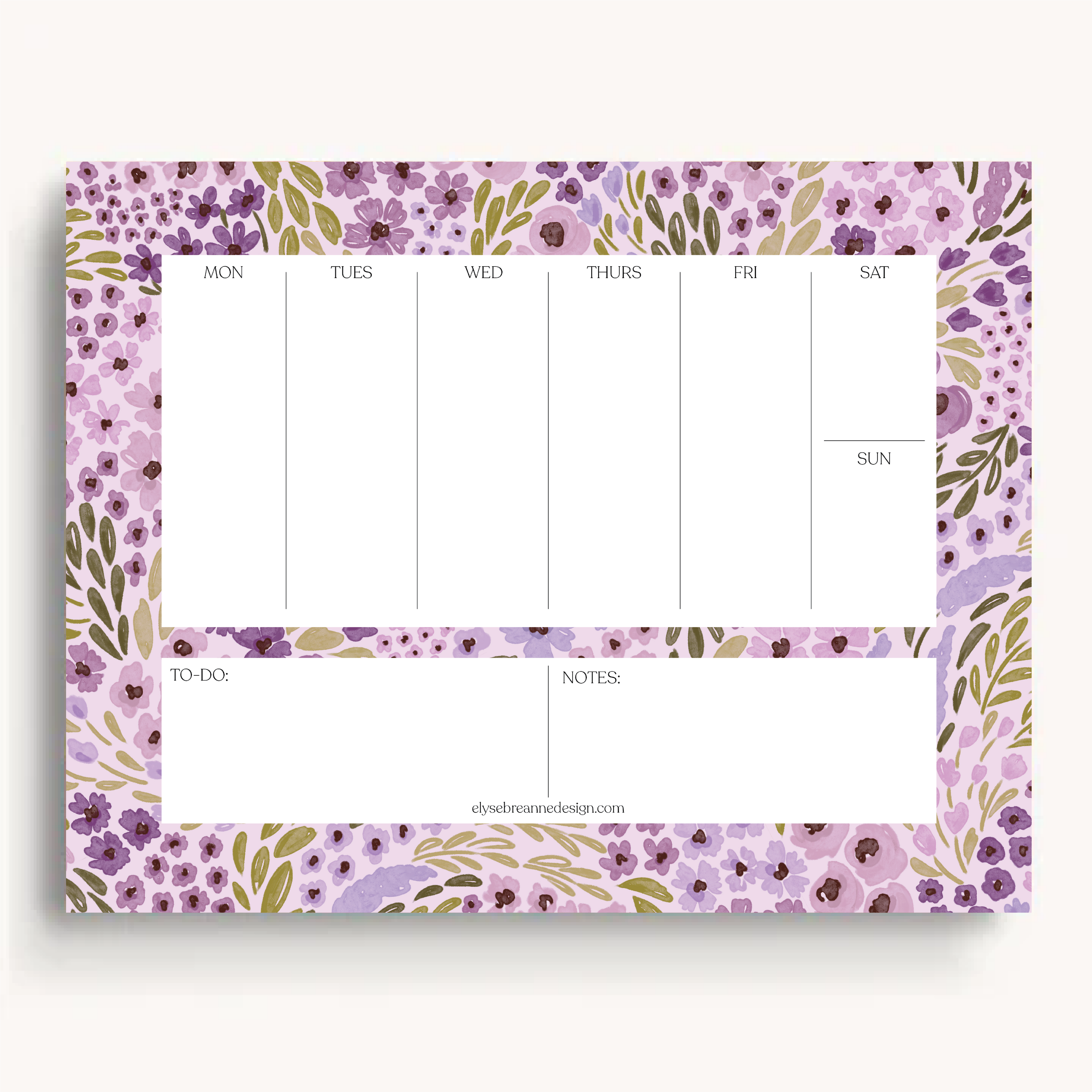 Floral Weekly Planner Notepad: Lilac Floral