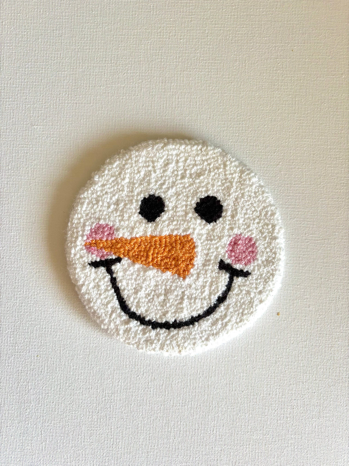 Christmas handmade punch needle mug rugs, holiday gifts: Snowman
