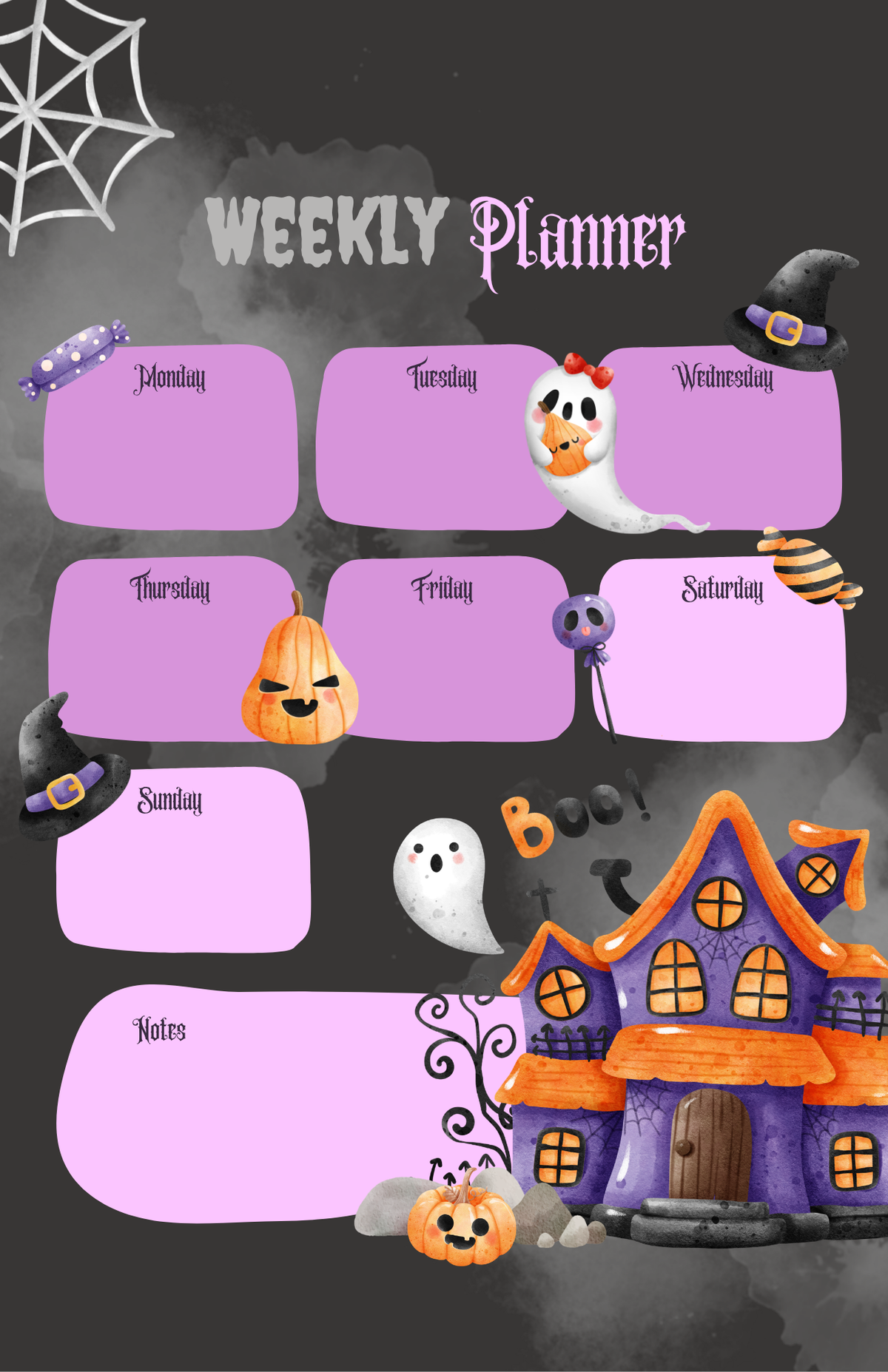 Whimsical Haunted House Weekly Planner | Halloween Desk Plan