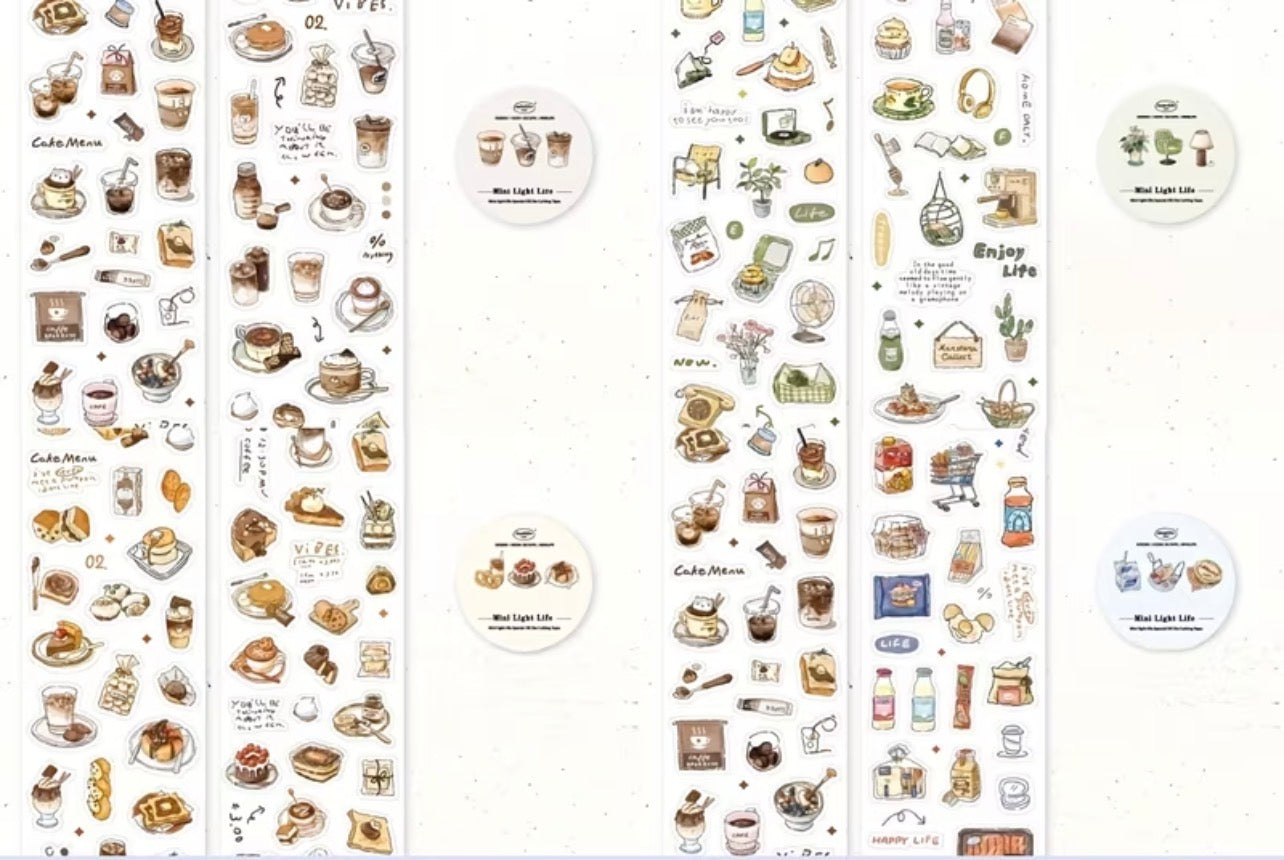 Mini Light Life Washi Paper Material Coffee Stickers - 4Pk Roll