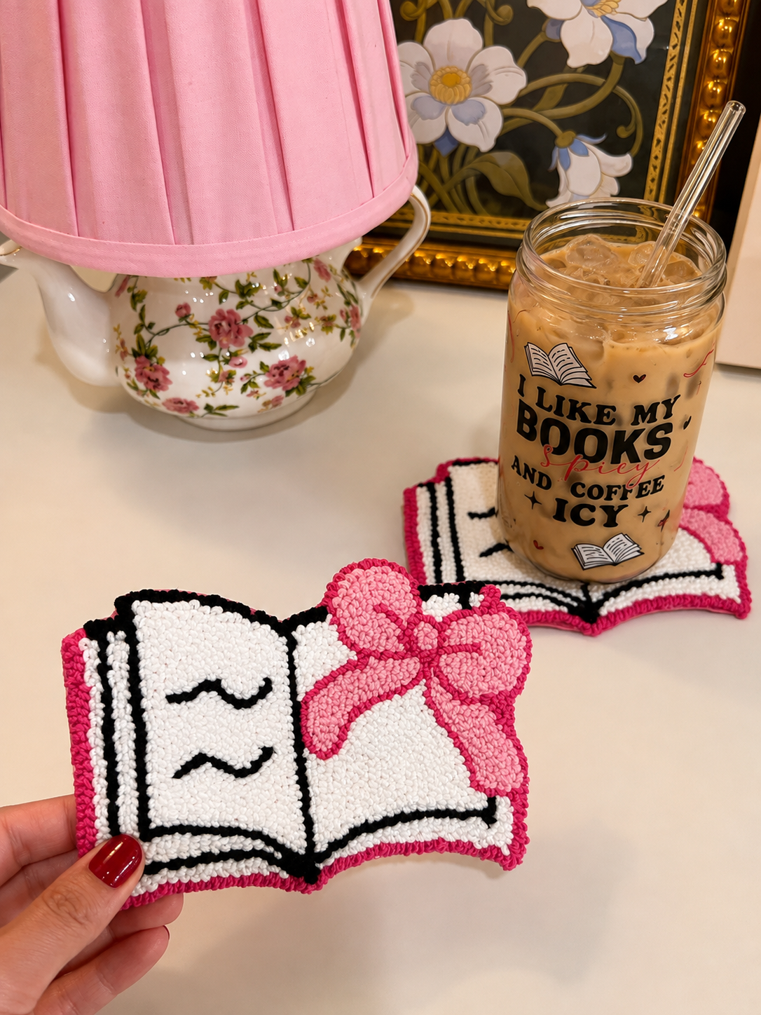 Handmade Bookish Girly Mug Rug Coaster