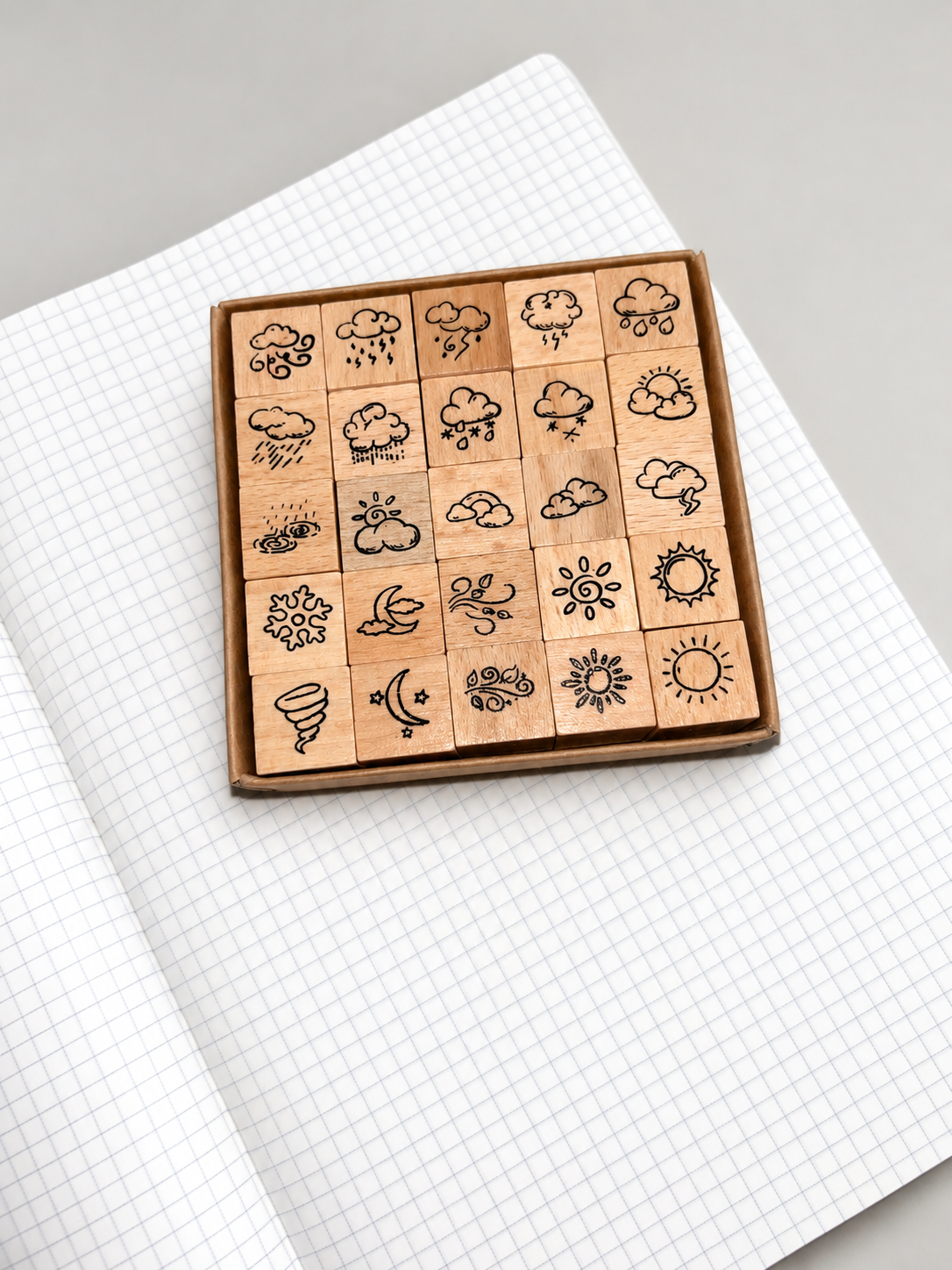 Mini Weather Emoticons Wooden Stamp Set of 25pcs