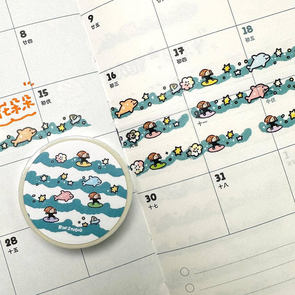 Wave mini Washi Tape - Surfing Beach decoration tape RiN! Studio