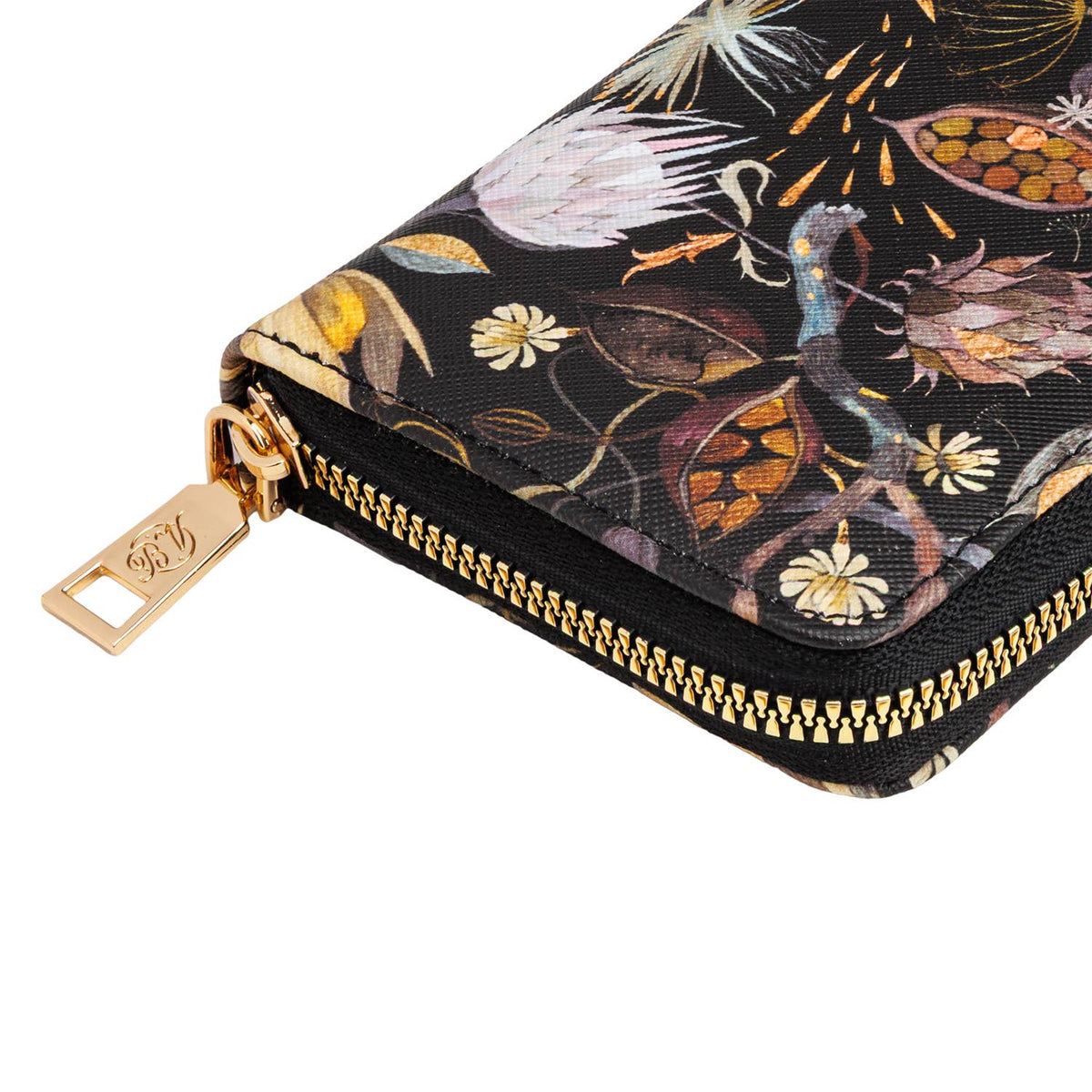 Vegan Leather Zip Wallet - Night Flowers
