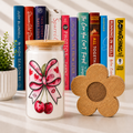 Cherry w Bow 16oz Bamboo Lid Glass Cup