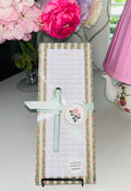 Notes Pink Flower & Green Notepad with Magnetic Back & Pen