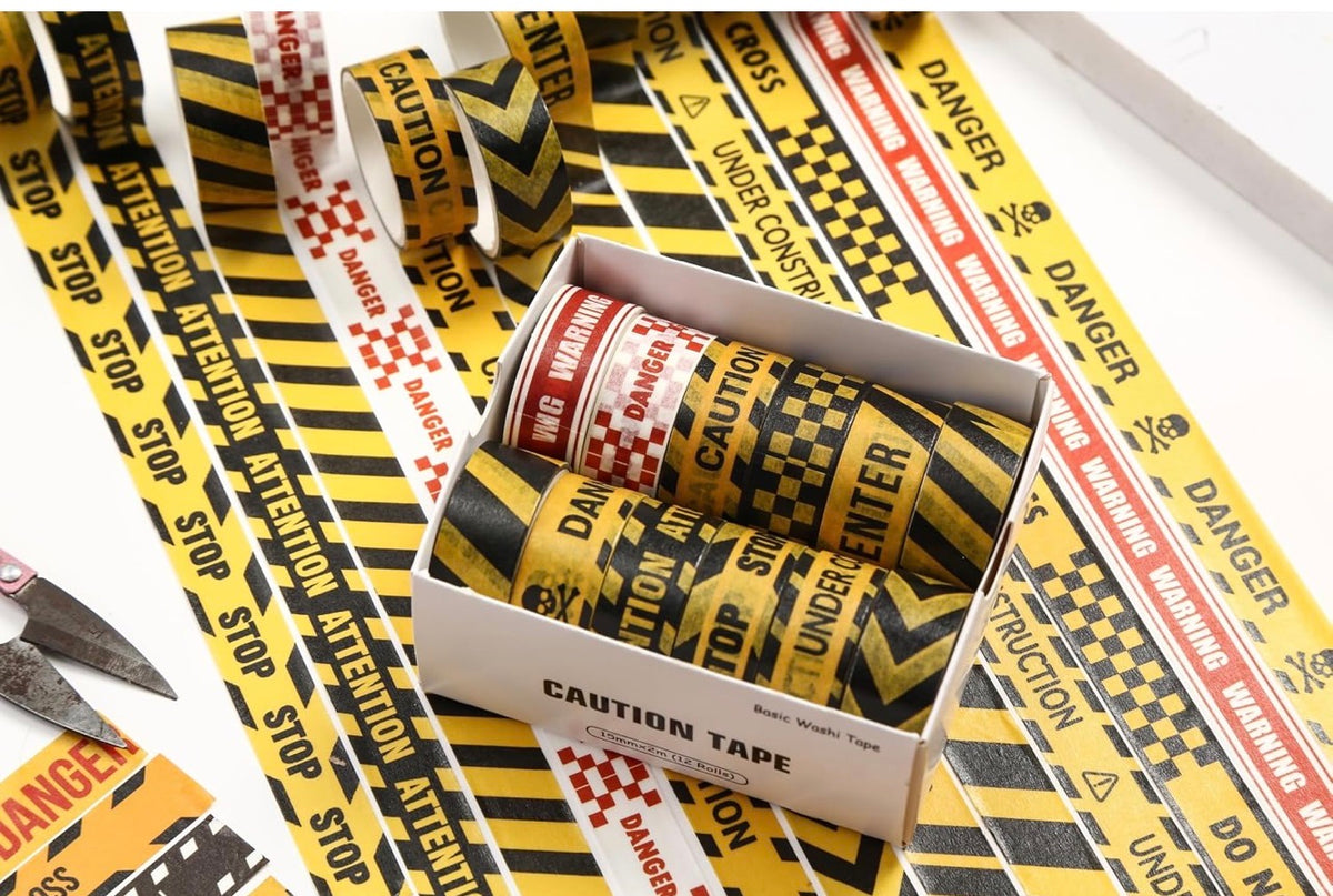 12 Rolls Warning Washi Tape Set