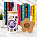 Cafecito y Chisme Purple 16oz Bamboo Lid Glass Cup