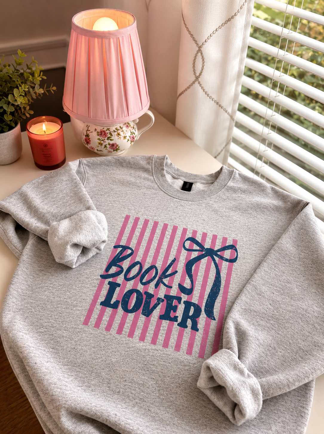 Book Lover Fleece Crewneck in Ash Grey