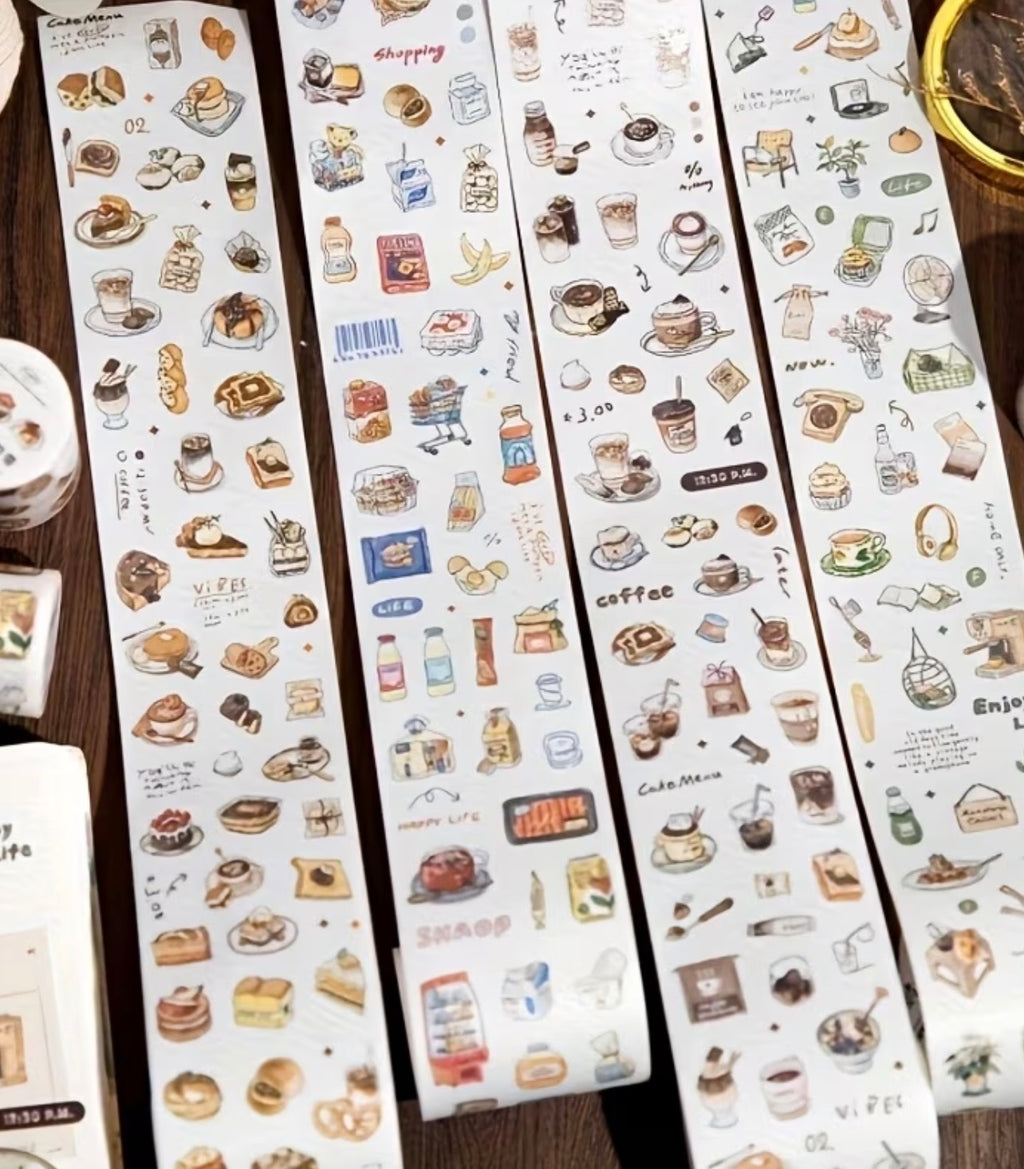 Mini Light Life Washi Paper Material Coffee Stickers - 4Pk Roll