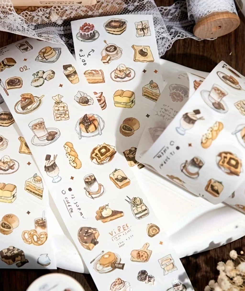 Mini Light Life Washi Paper Material Coffee Stickers - 4Pk Roll