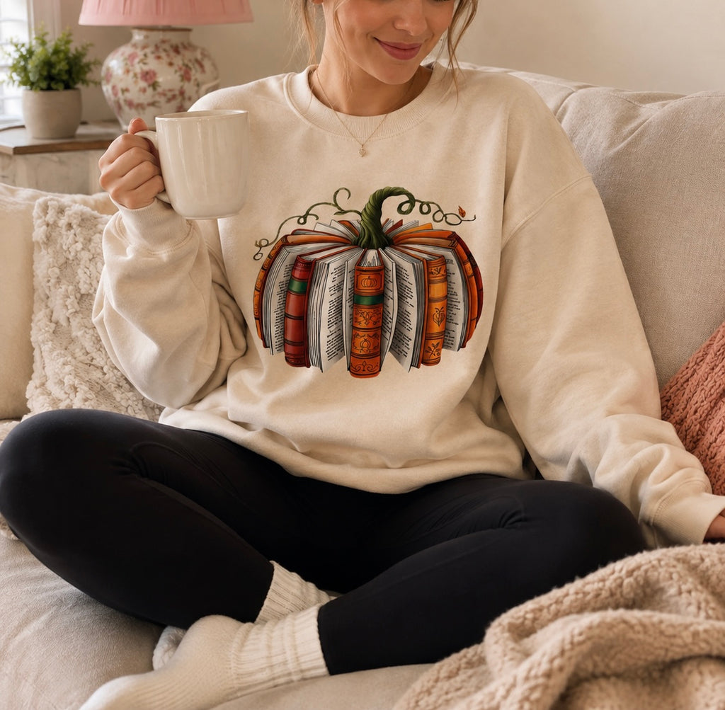 Pumpkin Books Crewneck in Tan
