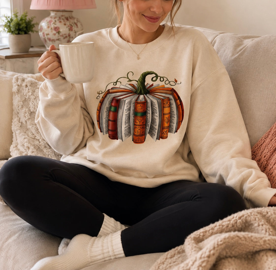 Pumpkin Books Crewneck in Tan