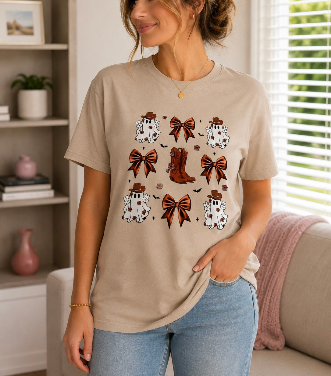 Boots and Ghost t - Shirt in Tan