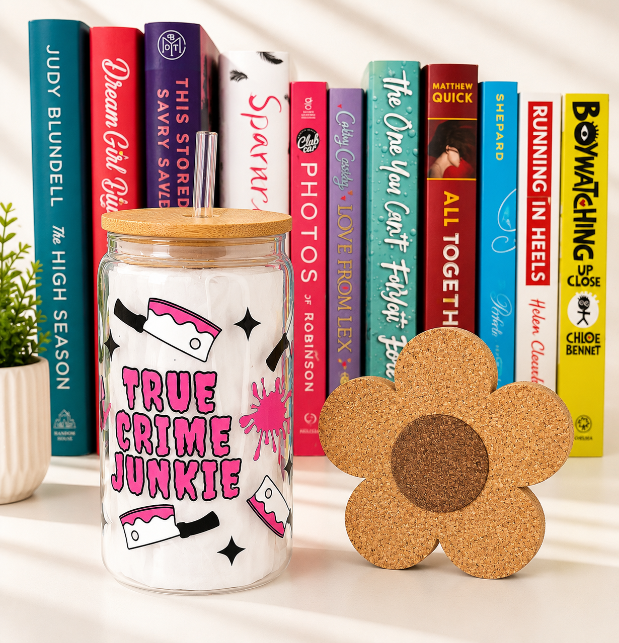 True Crime Addict Junkie Cup 16oz Bamboo Lid Glass Cup