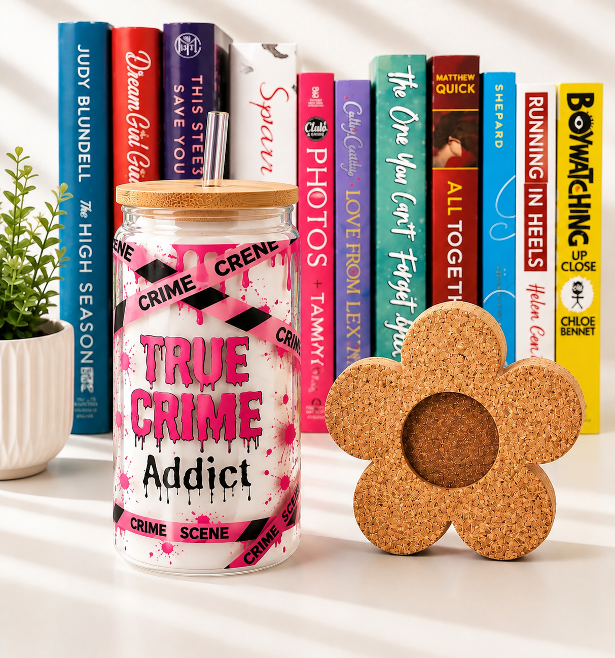 True Crime Addict 16oz Bamboo Glass Cup