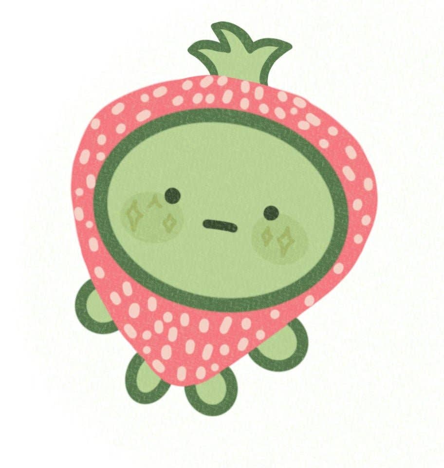 Smiski in a strawberry sticker