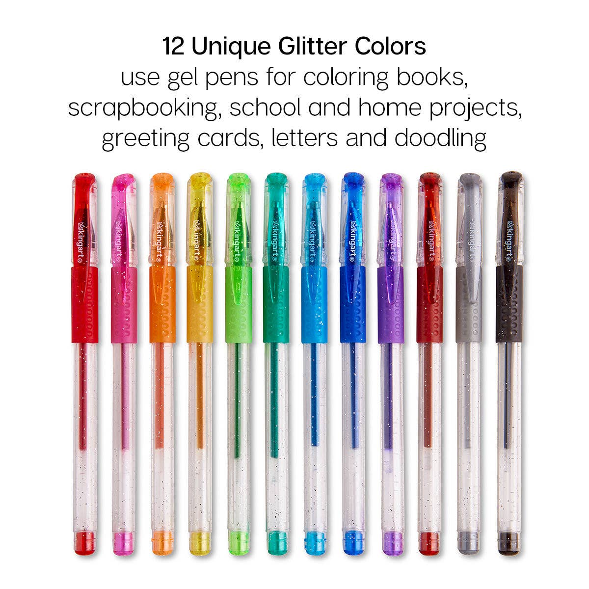 Gel Pens - Comfort Grip - 12 Glitter Colors