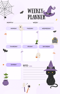 Black Cat Witch Weekly Planner | Purple Halloween Desk Plann