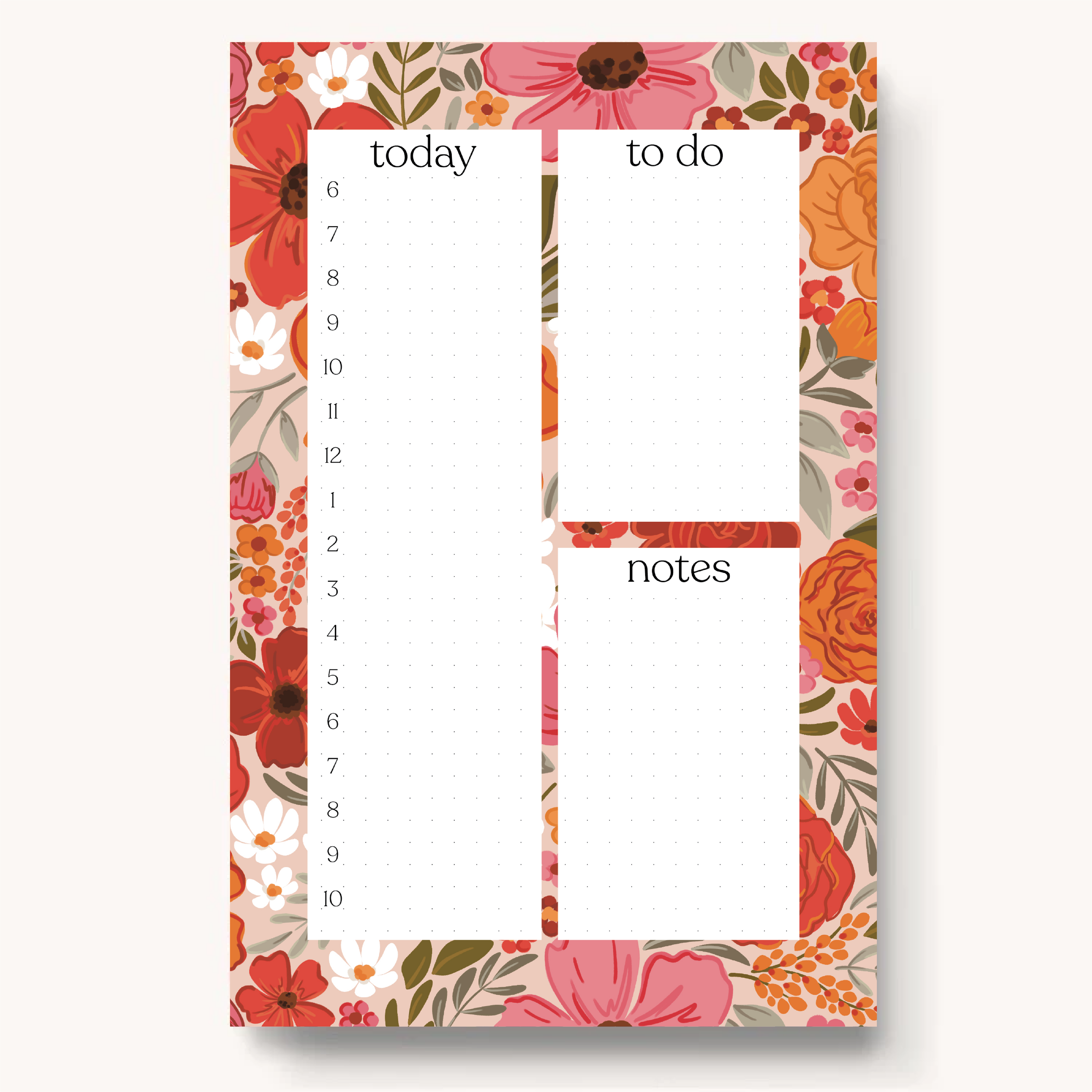 Floral Daily Planner Notepad: Rosewood Blooms