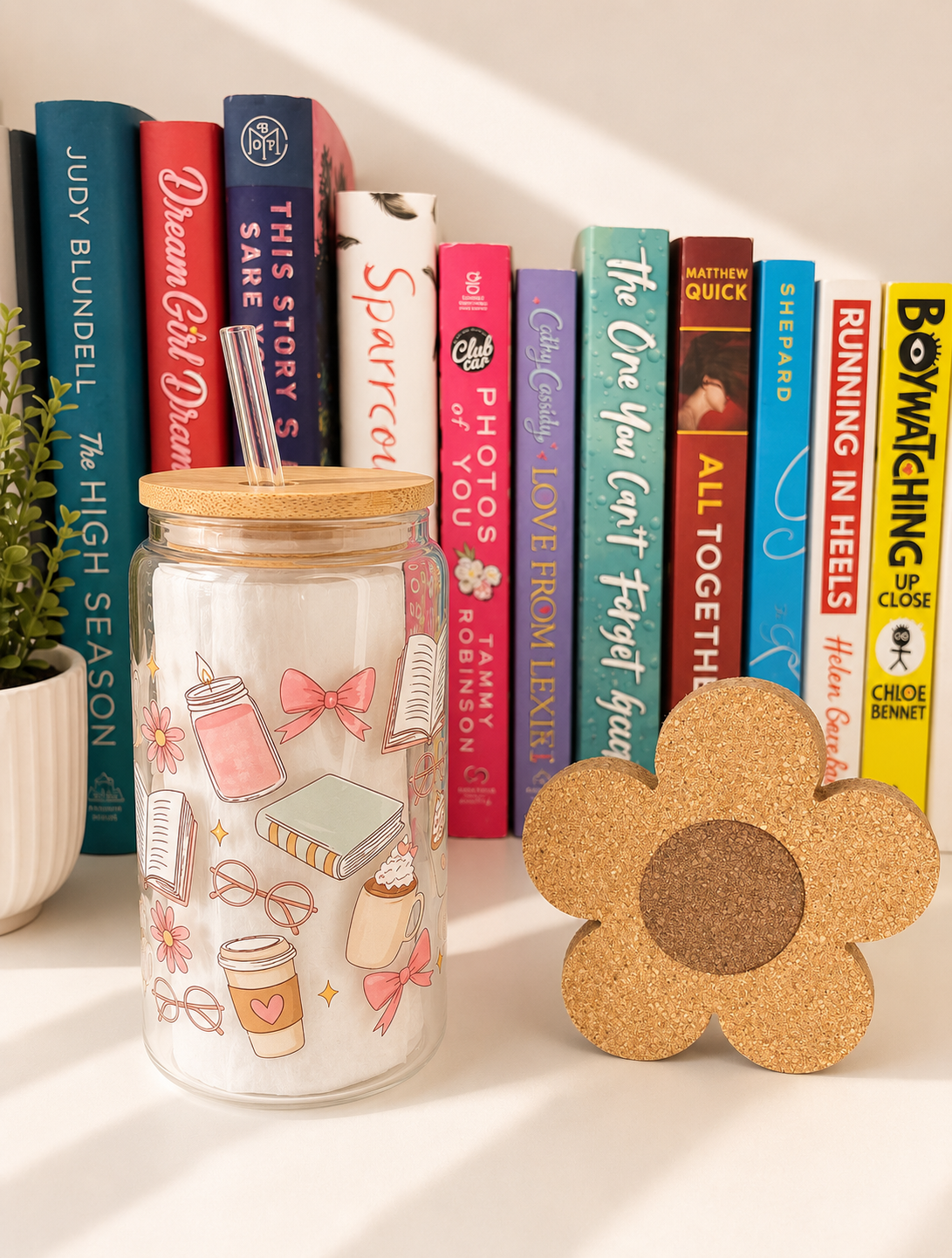 Coffee & Book Lover 16oz Bamboo Lid Glass Cup