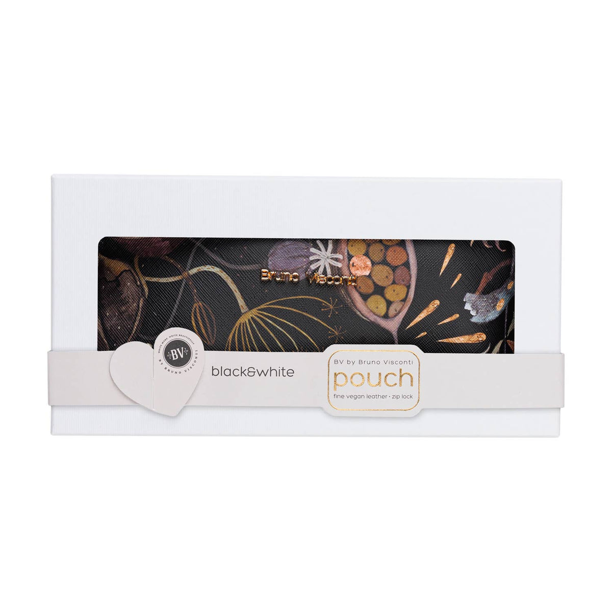 Vegan Leather Zip Pouch - Night Flowers