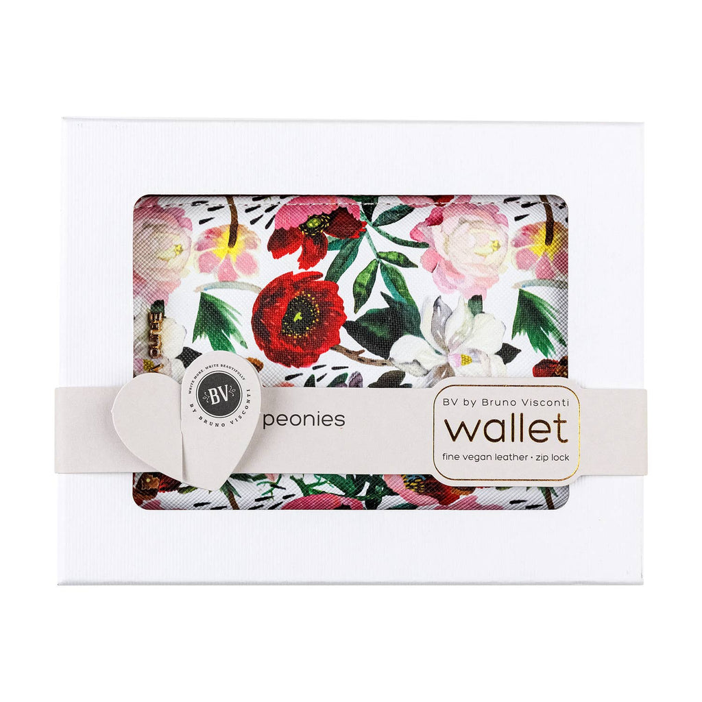 Vegan Leather Zip Wallet - Peonies