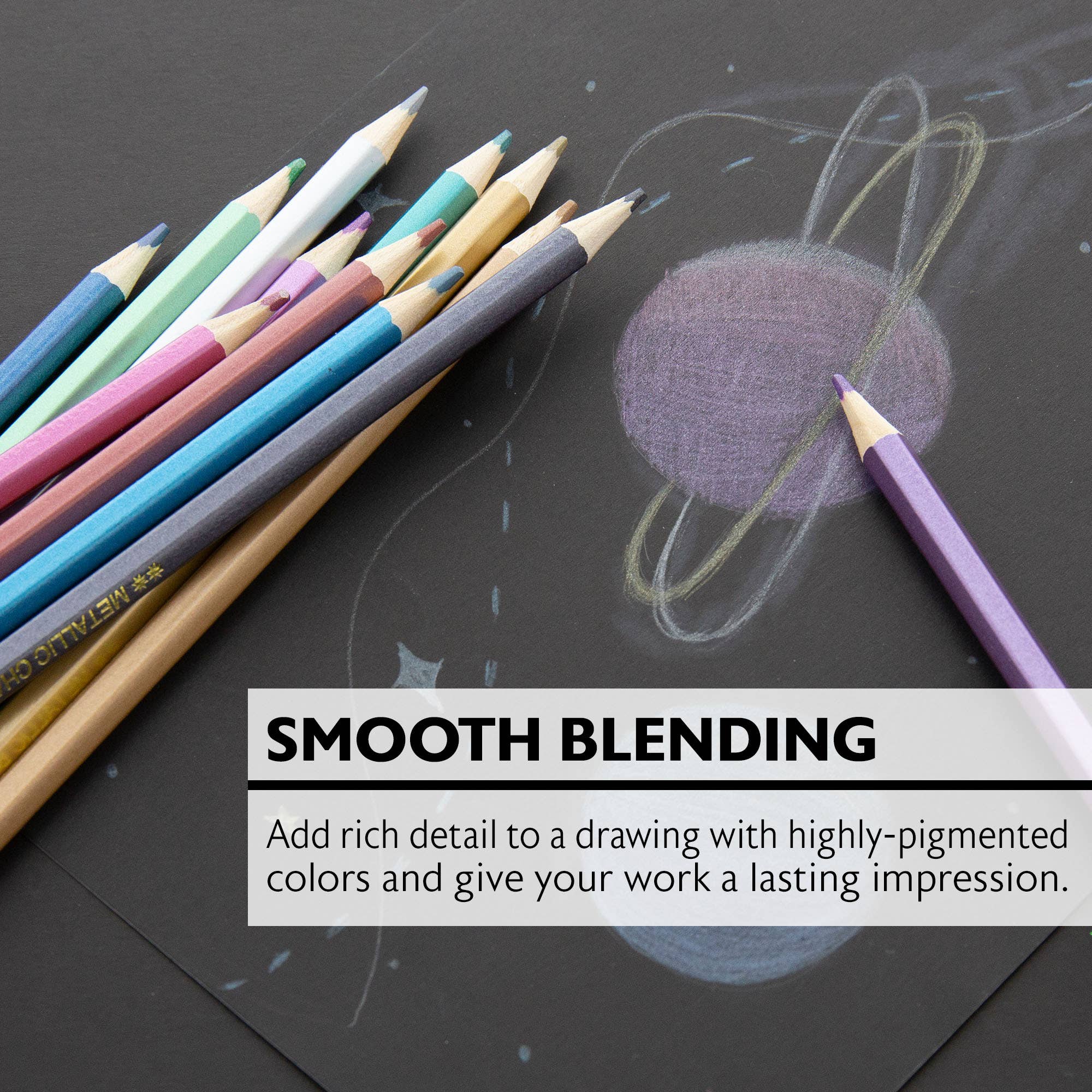 12 Metallic Colors Colored Pencils, Smooth Color Lead