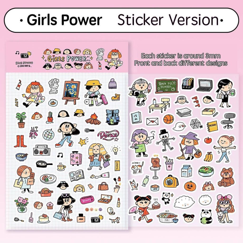 Kawaii Girl Power Washi Tape, Bullet Journal Scrapbook Tape