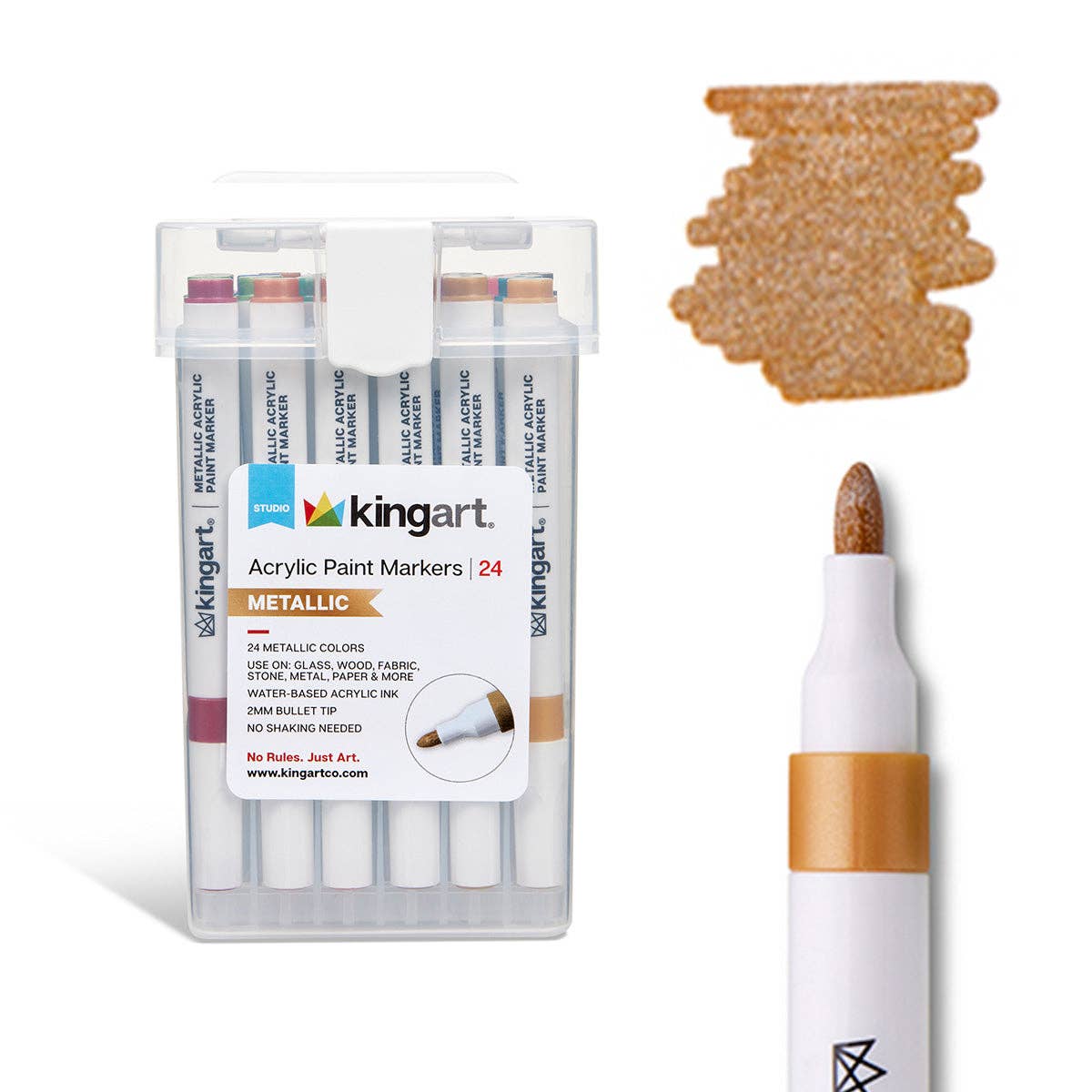 Acrylic Paint Markers Set – 24 Metallic Colors, 2mm Bullet Tip, Water-Based, Multi-Surface