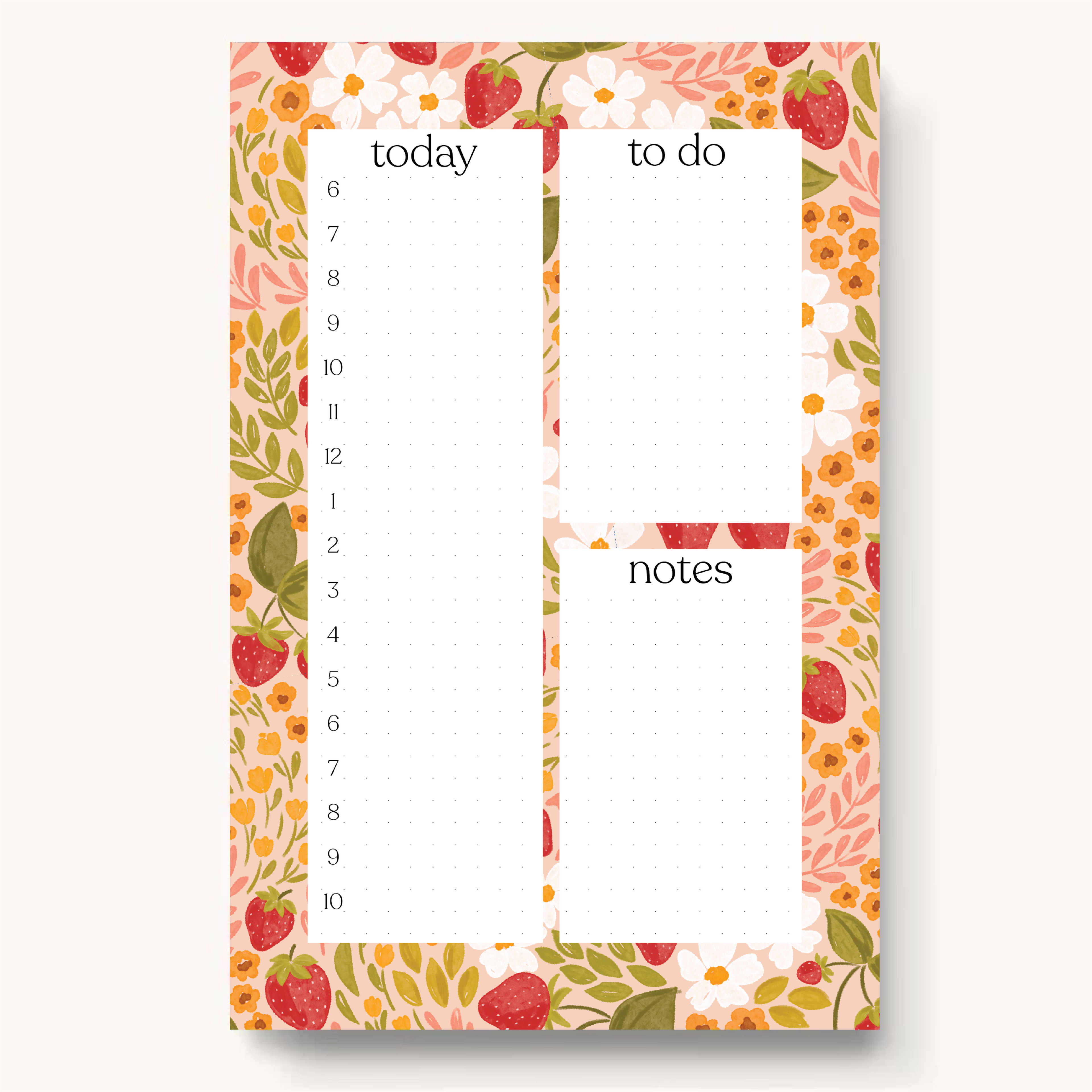 Floral Daily Planner Notepad: Strawberry Patch