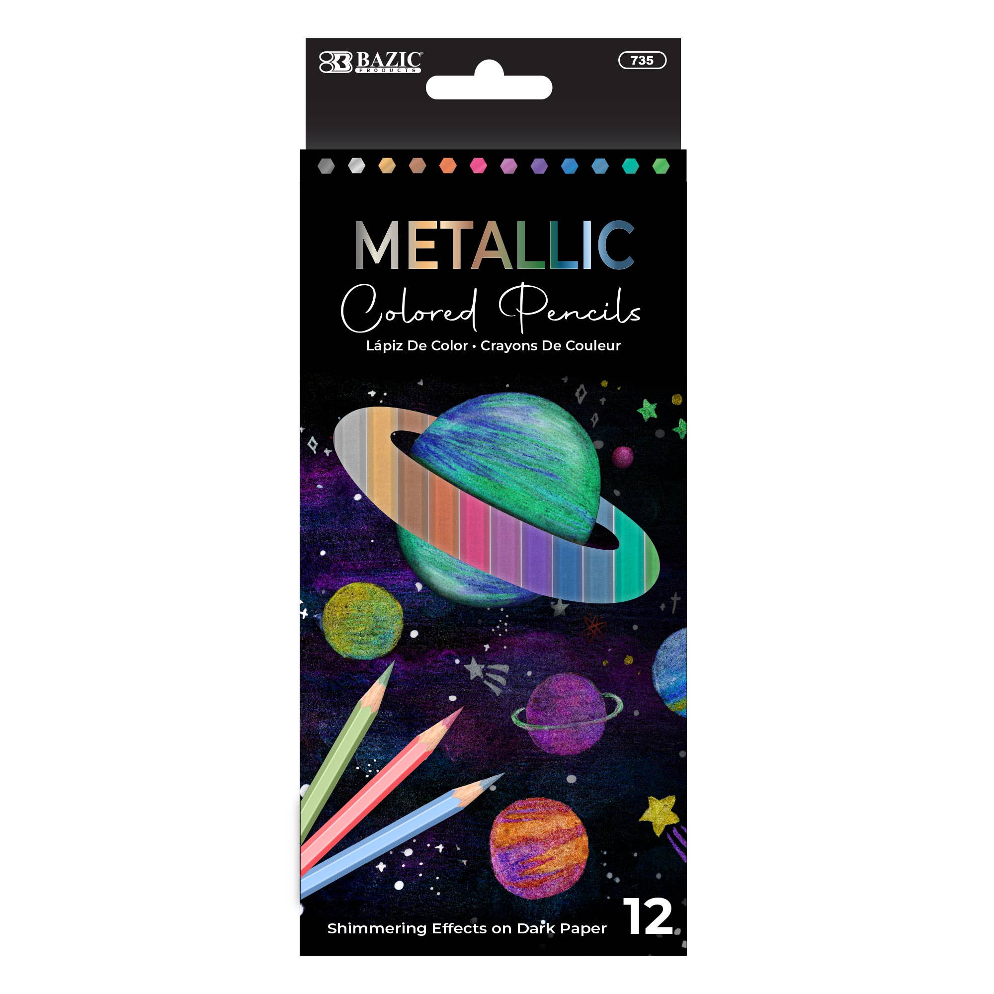 12 Metallic Colors Colored Pencils, Smooth Color Lead