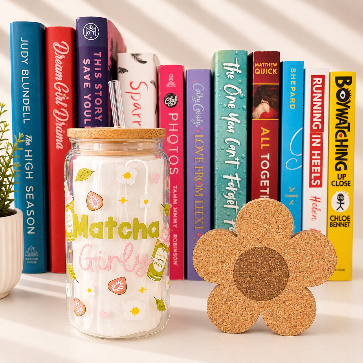 Matcha Girly 16oz Bamboo Lid Glass Cup